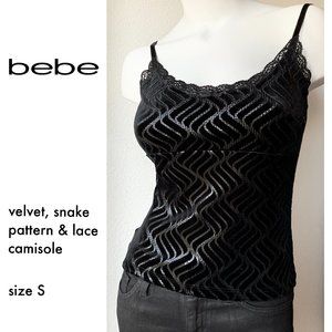 Vintage bebe velvet, lace and snake pattern cami